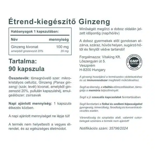 Vitaking Ginzeng kapszula - 90db - Image 2 Vitaking Ginzeng kapszula - 90db - Image 2