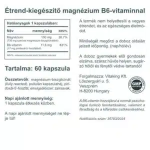 Vitaking Magnézium Biszglicinát + P5P (B6-vitamin) Vitaking Magnézium Biszglicinát + P5P (B6-vitamin)