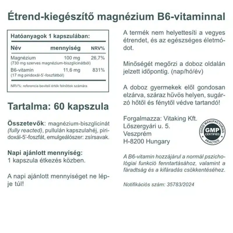 Vitaking Magnézium Biszglicinát + P5P (B6-vitamin) Vitaking Magnézium Biszglicinát + P5P (B6-vitamin)