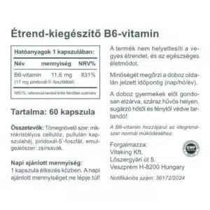 Vitaking B6-vitamin + P5P kapszula - 60db - Image 2 Vitaking B6-vitamin + P5P kapszula - 60db - Image 2