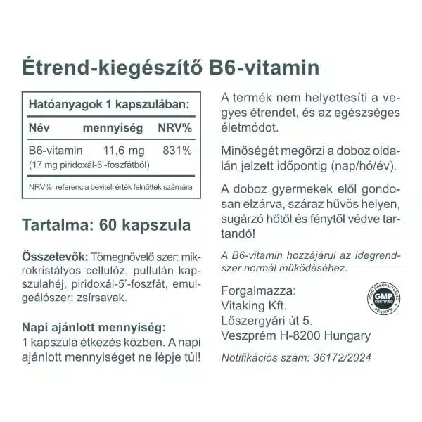 Vitaking B6-vitamin + P5P kapszula - 60db - Image 2 Vitaking B6-vitamin + P5P kapszula - 60db - Image 2