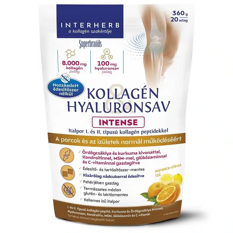 Interherb Kollagén&Hyaluronsav Porcépítő italpor Intense Nádcukorral Narancsos - 360g Interherb Kollagén&Hyaluronsav Porcépítő italpor Intense Nádcukorral Narancsos - 360g