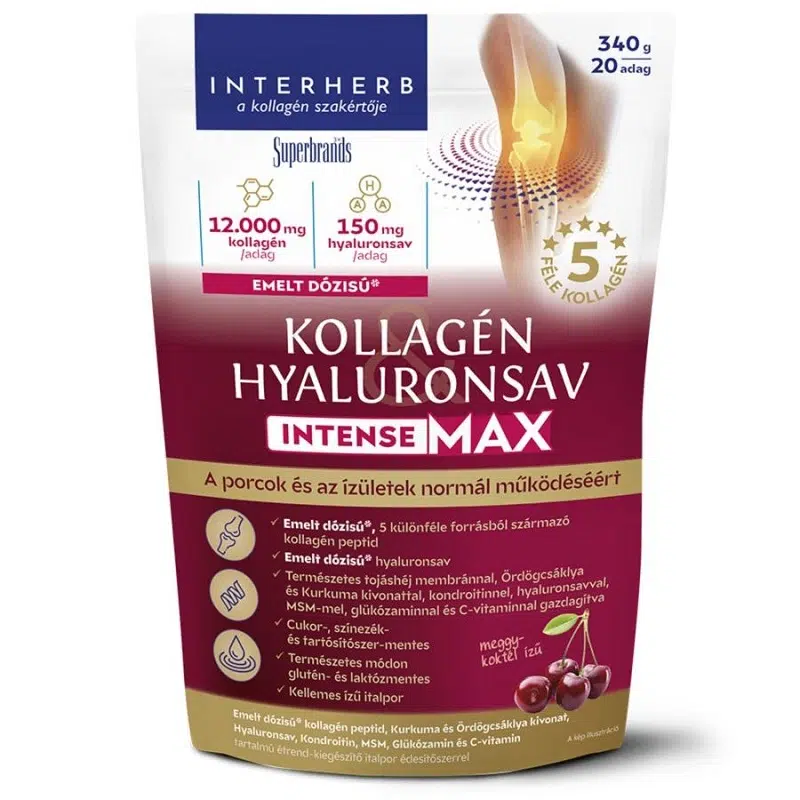 Interherb Kollagén & Hialuronsav Intense porcépítő meggy-koktél ízű italpor - 340g Interherb Kollagén & Hialuronsav Intense porcépítő meggy-koktél ízű italpor - 340g