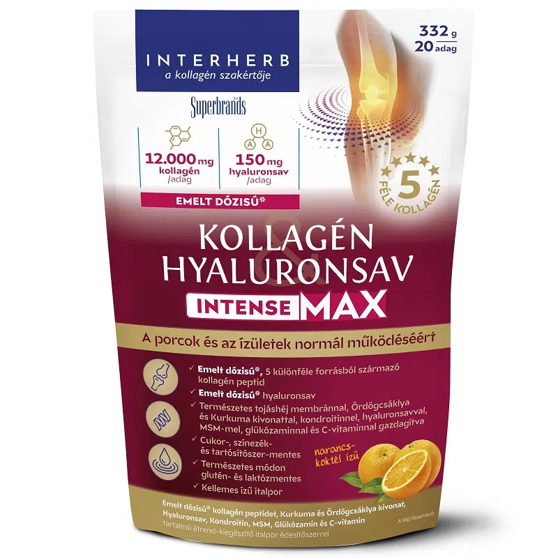 Interherb Kollagén & Hialuronsav Intense porcépítő narancs-koktél ízű italpor - 340g Interherb Kollagén & Hialuronsav Intense porcépítő narancs-koktél ízű italpor - 340g