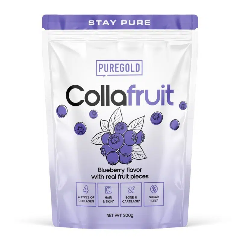 Pure Gold Collafruit Marha és Hal kollagén italpor gyümölcsdarabokkal - Áfonya - 300g Pure Gold Collafruit Marha és Hal kollagén italpor gyümölcsdarabokkal - Áfonya - 300g