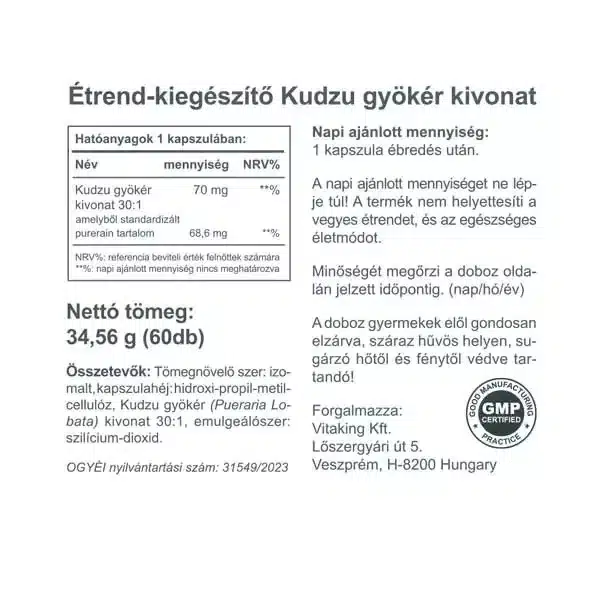 Vitaking Kudzu gyökér kivonat kapszula - 30db - Image 2 Vitaking Kudzu gyökér kivonat kapszula - 30db - Image 2