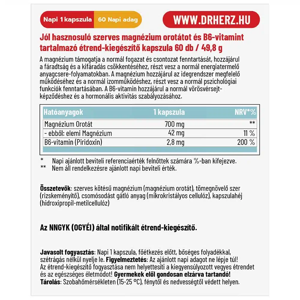 Dr. Herz Magnézium Orotát+B6-vitamin kapszula - 60db - Image 2 Dr. Herz Magnézium Orotát+B6-vitamin kapszula - 60db - Image 2