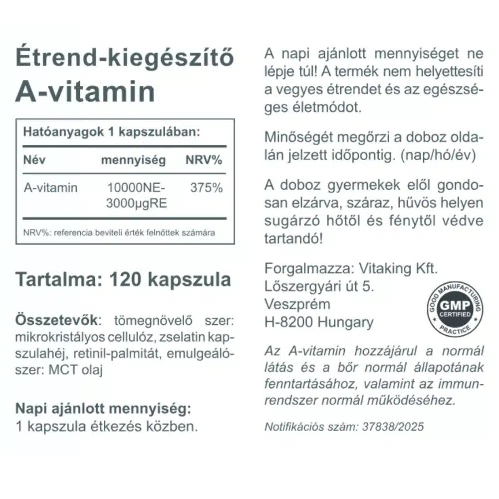 Vitaking A-10000NE vitamin kapszula - 120db - Image 2 Vitaking A-10000NE vitamin kapszula - 120db - Image 2
