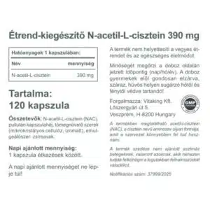 Vitaking NAC-390 N-Acetil L-Cisztein immunerősítő és nyákoldó kapszula - 120db - Image 2 Vitaking NAC-390 N-Acetil L-Cisztein immunerősítő és nyákoldó kapszula - 120db - Image 2