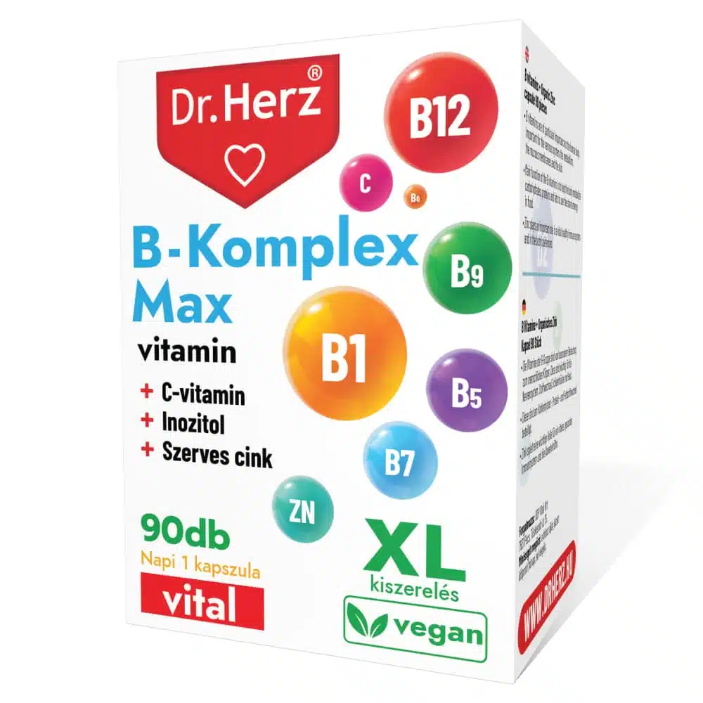 Dr. Herz B-Komplex Max+C-vitamin+Inozitol+Szerves Cink XL kapszula - 90db Dr. Herz B-Komplex Max+C-vitamin+Inozitol+Szerves Cink XL kapszula - 90db