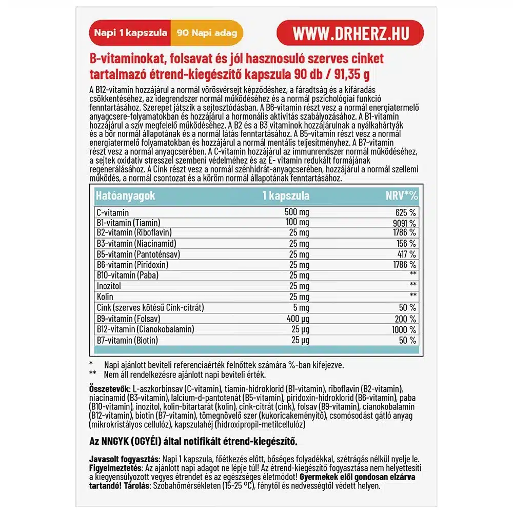 Dr. Herz B-Komplex Max+C-vitamin+Inozitol+Szerves Cink XL kapszula - 90db - Image 2 Dr. Herz B-Komplex Max+C-vitamin+Inozitol+Szerves Cink XL kapszula - 90db - Image 2