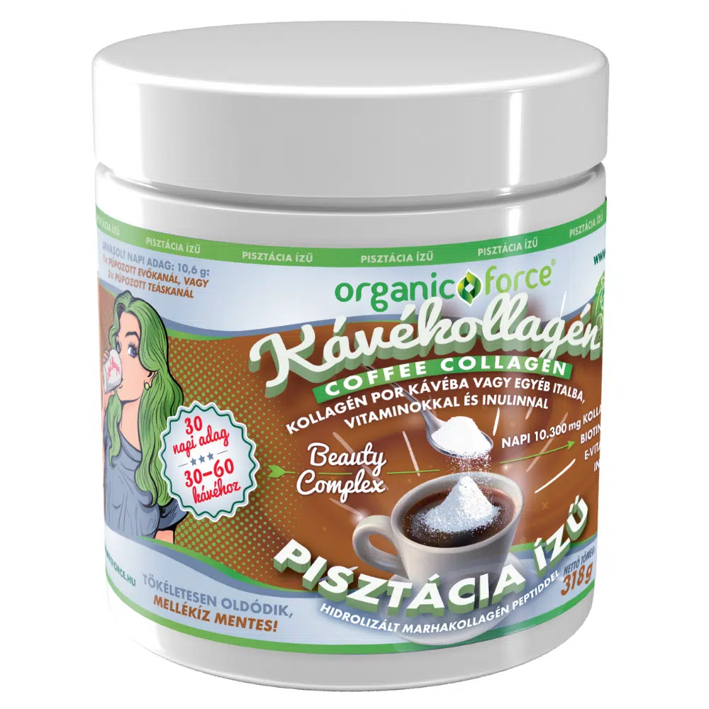 Organic Force Coffee Collagen - Kávékollagén pisztácia ízű - 318g Organic Force Coffee Collagen - Kávékollagén pisztácia ízű - 318g
