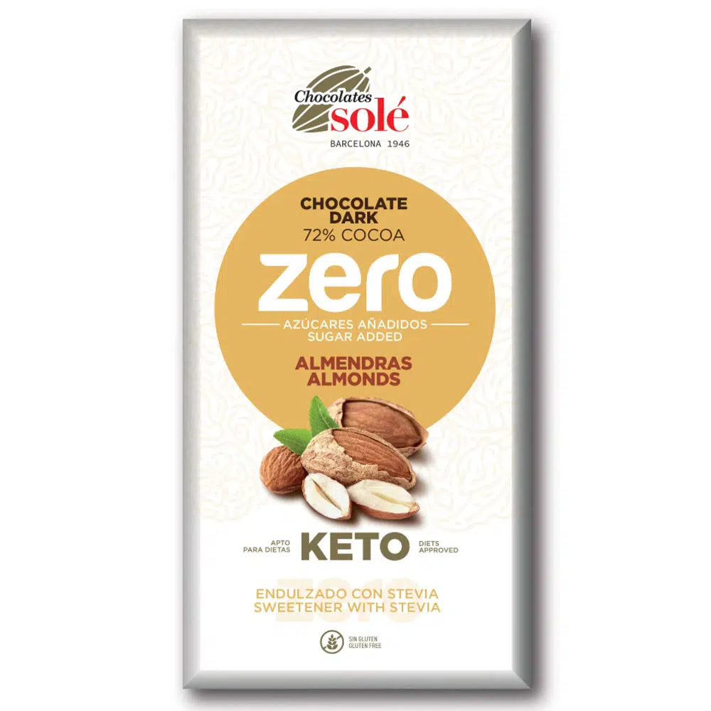 Chocolates Solé ZERO Cukormentes 72% Mandulás Étcsokoládé - 100g Chocolates Solé ZERO Cukormentes 72% Mandulás Étcsokoládé - 100g