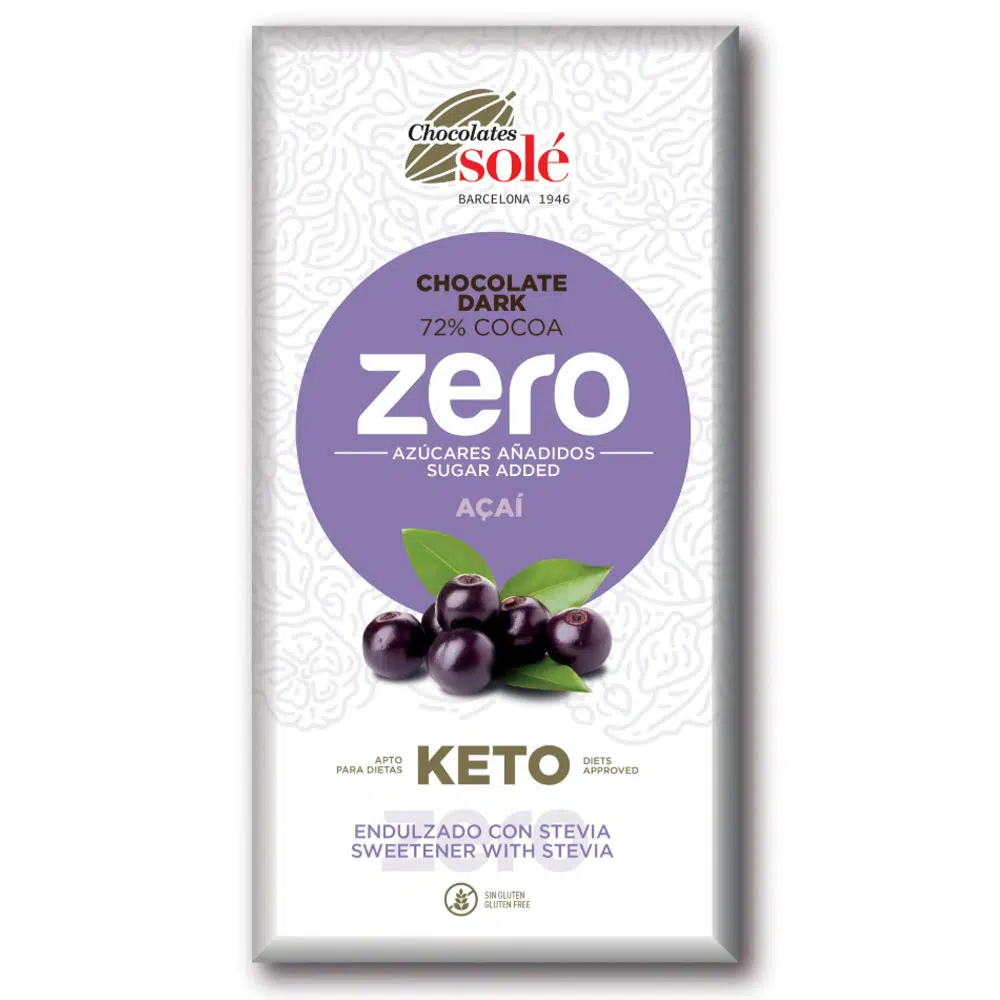 Chocolates Solé ZERO Cukormentes 72% Acai Bogyós Étcsokoládé - 100g Chocolates Solé ZERO Cukormentes 72% Acai Bogyós Étcsokoládé - 100g