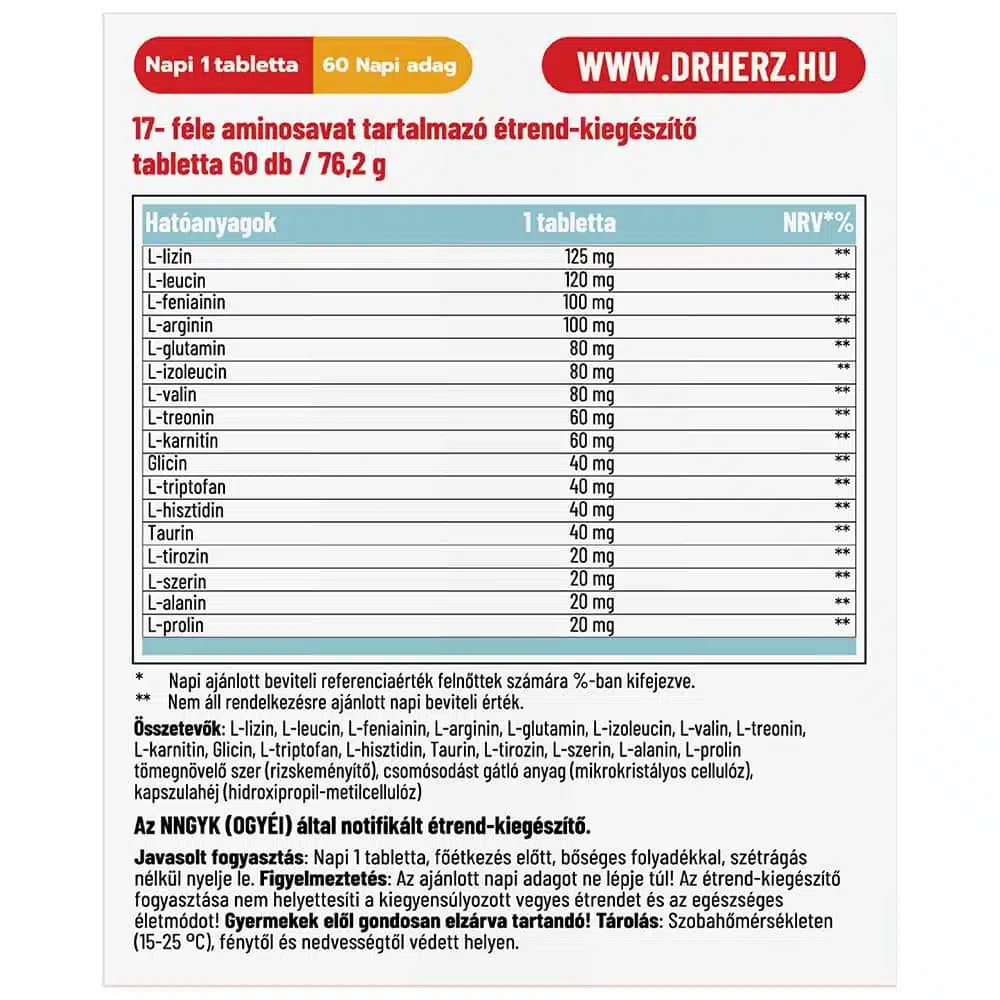 Dr. Herz Amino Komplex tabletta - 60db - Image 2 Dr. Herz Amino Komplex tabletta - 60db - Image 2