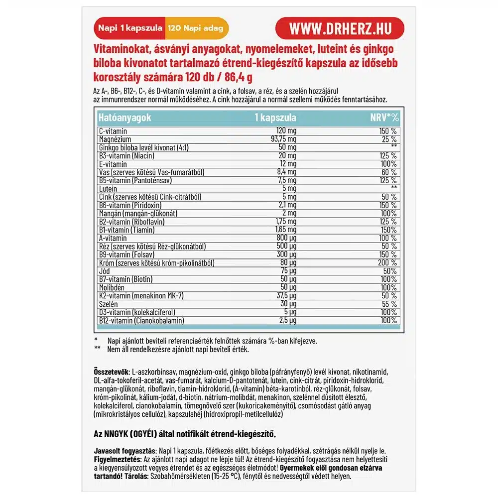 Dr. Herz XXL A-Z 50+ Multivitamin komplex kapszula - 120db - Image 2 Dr. Herz XXL A-Z 50+ Multivitamin komplex kapszula - 120db - Image 2