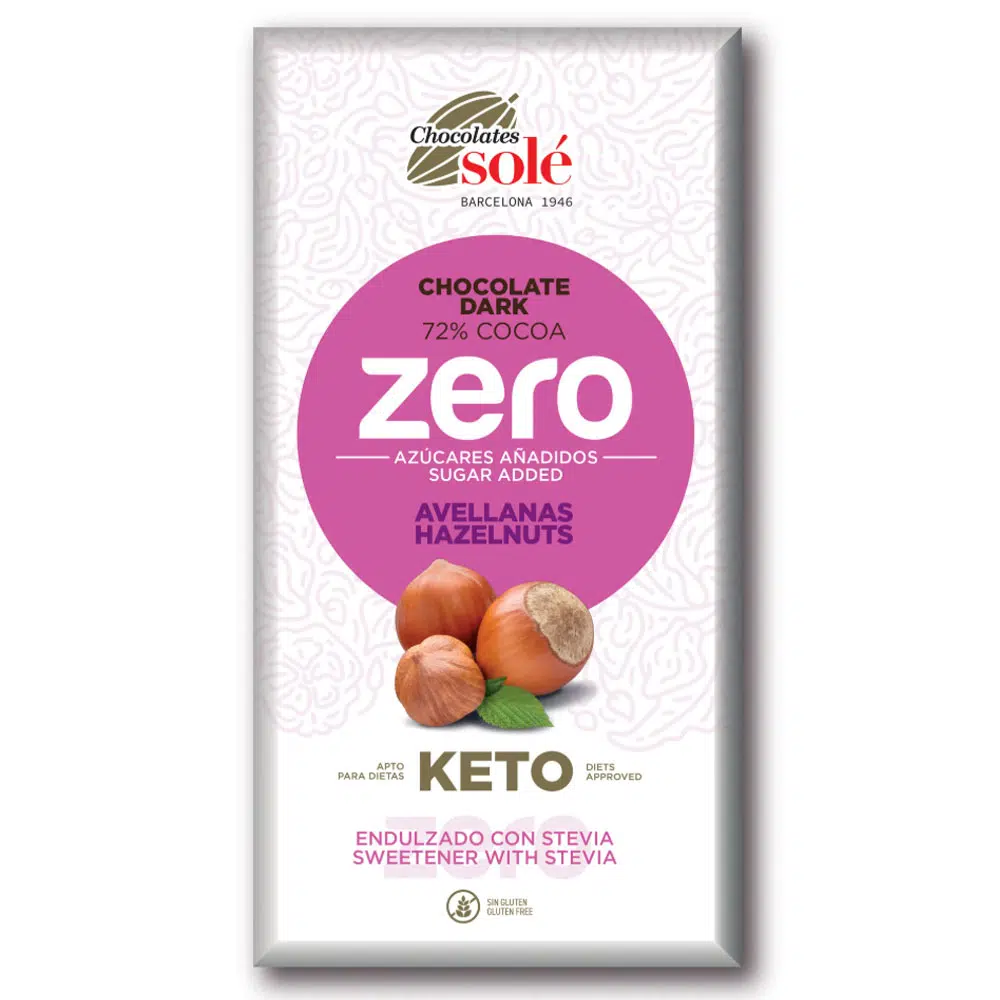 Chocolates Solé ZERO Cukormentes 72% Mogyorós Étcsokoládé - 100g Chocolates Solé ZERO Cukormentes 72% Mogyorós Étcsokoládé - 100g