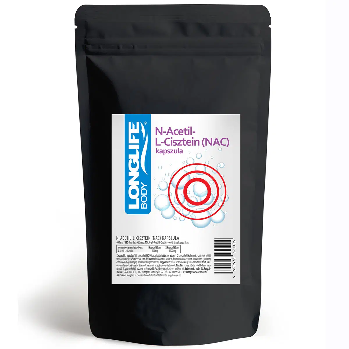 Longlife N-Acetil L-Cisztein (NAC) immunerősítő és nyákoldó kapszula - 180db Longlife N-Acetil L-Cisztein (NAC) immunerősítő és nyákoldó kapszula - 180db