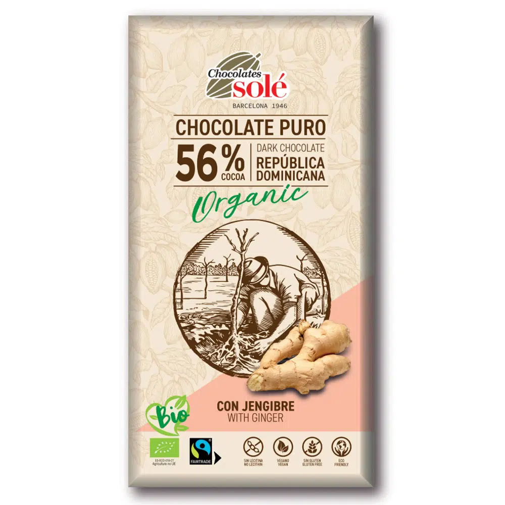 Chocolates Solé 56% Bio Gyömbéres Étcsokoládé - 100g Chocolates Solé 56% Bio Gyömbéres Étcsokoládé - 100g