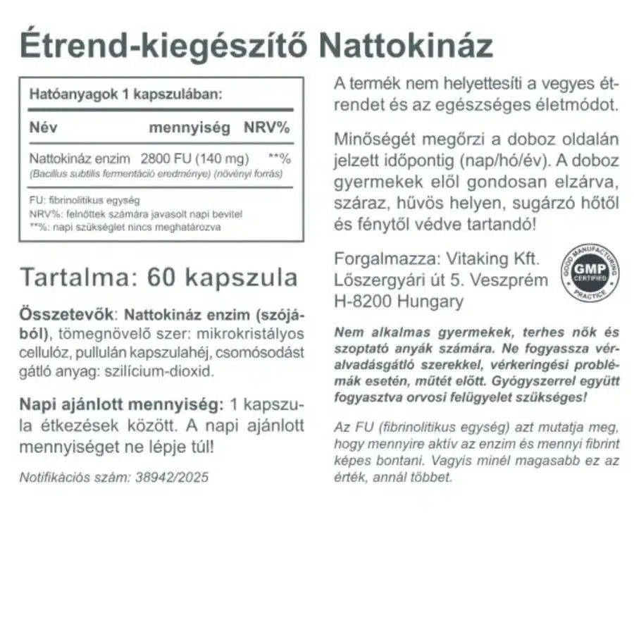 Vitaking Nattokináz Enzim kapszula - 60db - Image 2 Vitaking Nattokináz Enzim kapszula - 60db - Image 2