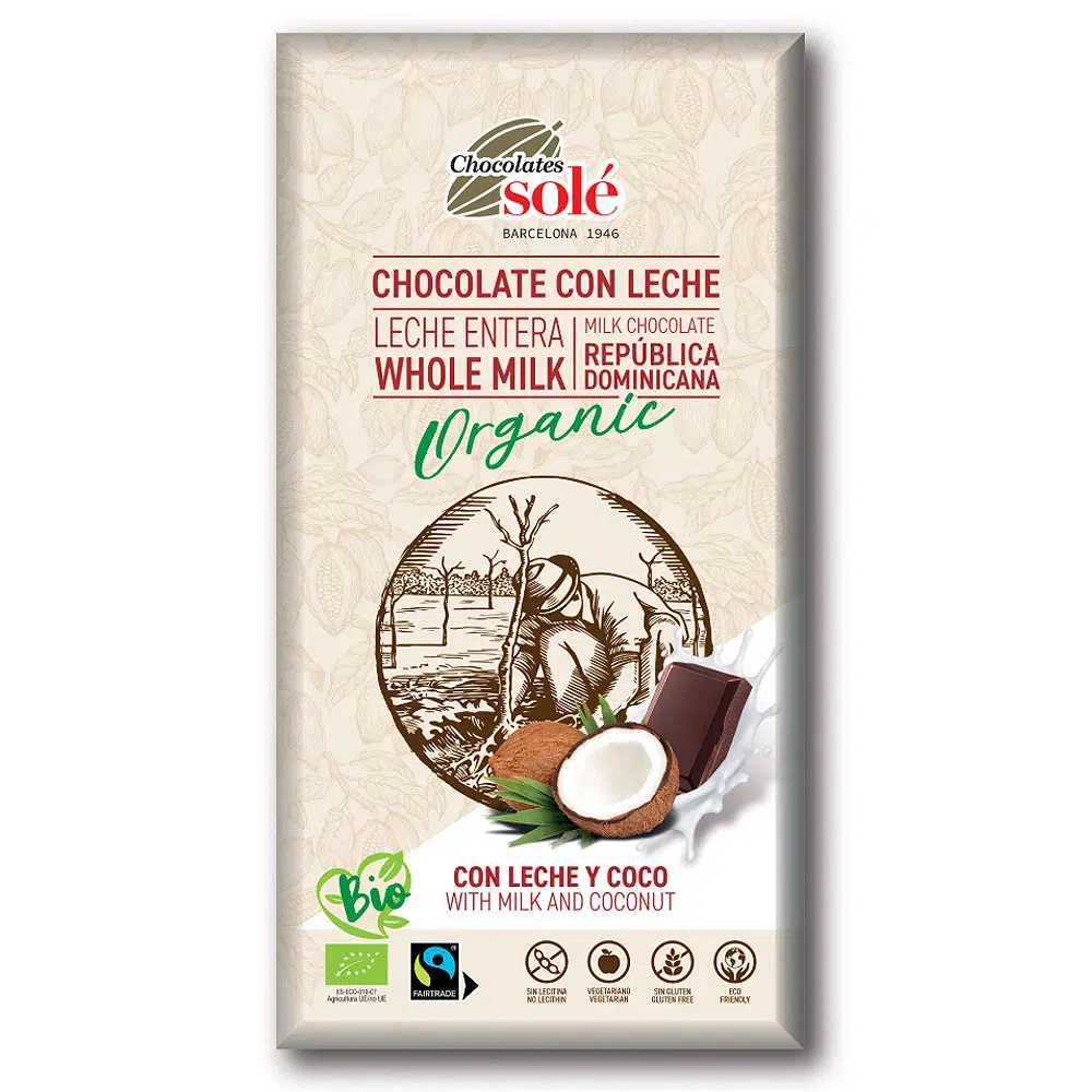 Chocolates Solé 39% Bio Kókuszos Tejcsokoládé - 100g Chocolates Solé 39% Bio Kókuszos Tejcsokoládé - 100g