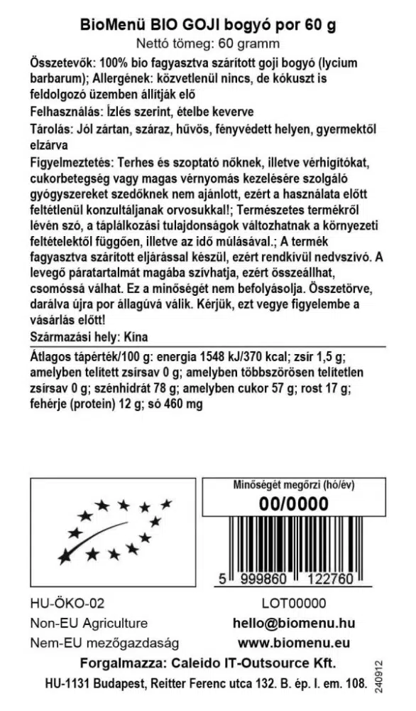 Biomenü bio goji bogyó por - 60g - Image 2 Biomenü bio goji bogyó por - 60g - Image 2