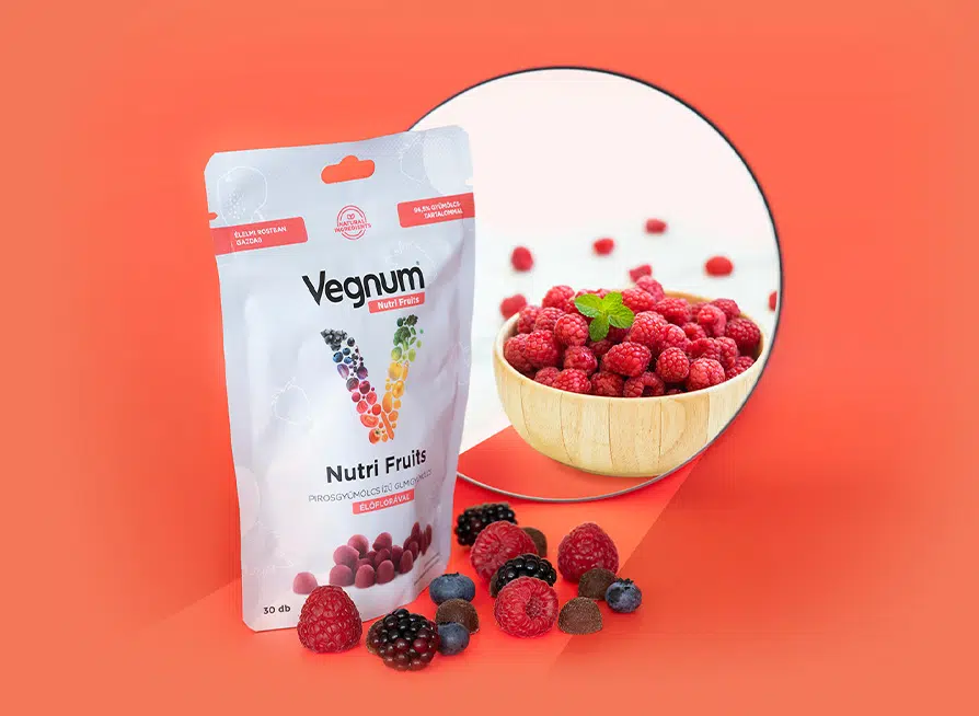 Vegnum Nutri Fruits pirosgyümölcs ízű gumigyümölcs Élőflórával