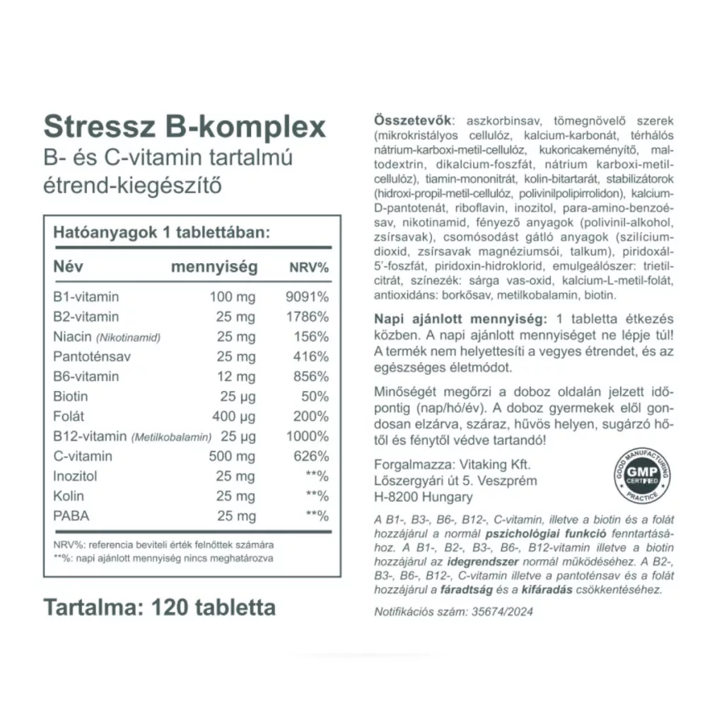 Vitaking Stress B-Komplex vitamin tabletta – 120db - Image 2 Vitaking Stress B-Komplex vitamin tabletta – 120db - Image 2