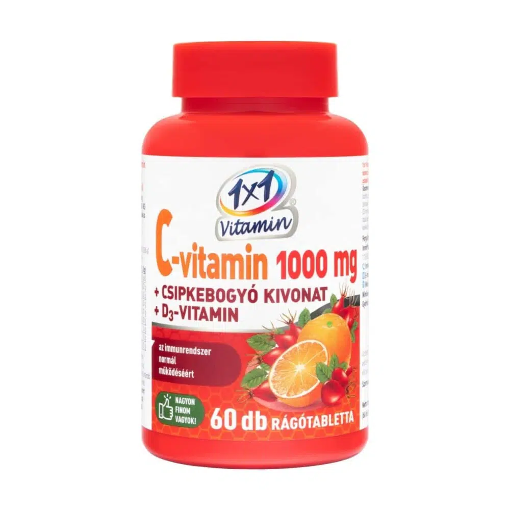 1x1 VITADAY C-vitamin 1000mg + D3+ csipkebogyó 60db rágótabletta (piros) 1x1 VITADAY C-vitamin 1000mg + D3+ csipkebogyó 60db rágótabletta (piros)