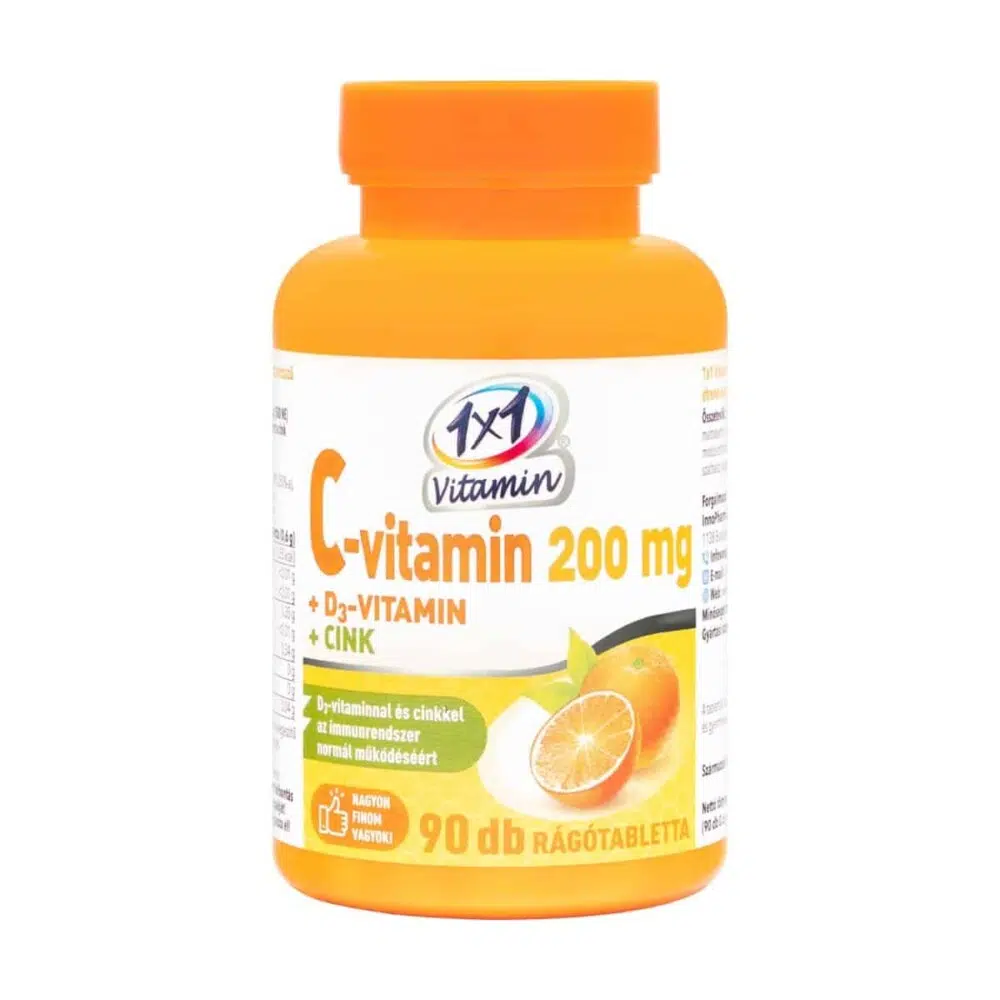 1x1 Vitaday C-vitamin 200mg + D3 + cink rágótabletta narancsos 90db 1x1 Vitaday C-vitamin 200mg + D3 + cink rágótabletta narancsos 90db