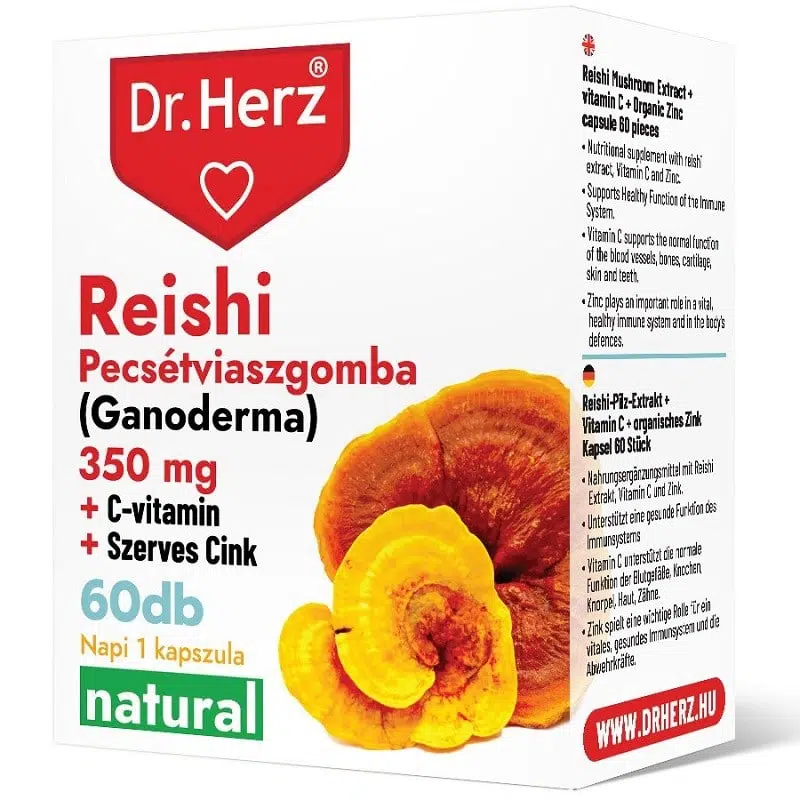 Dr. Herz Reishi 350 mg + C-vitamin + Szerves Cink kapszula 60db Dr. Herz Reishi 350 mg + C-vitamin + Szerves Cink kapszula 60db