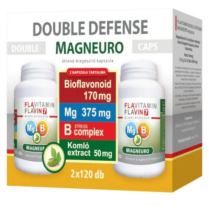 Flavin7 Double Defense Magneuro Mg + B-complex vitamin Komló extraktummal kapszula 2x120 Flavin7 Double Defense Magneuro Mg + B-complex vitamin Komló extraktummal kapszula 2x120