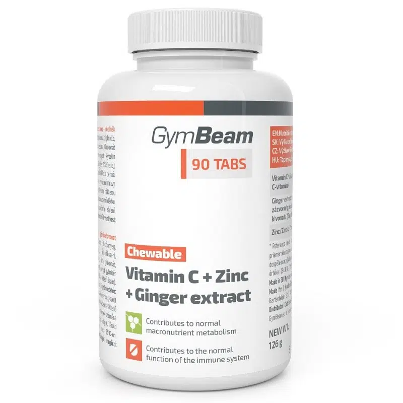 GymBeam C-vitamin+Cink+Gyömbér rágótabletta 90db GymBeam C-vitamin+Cink+Gyömbér rágótabletta 90db