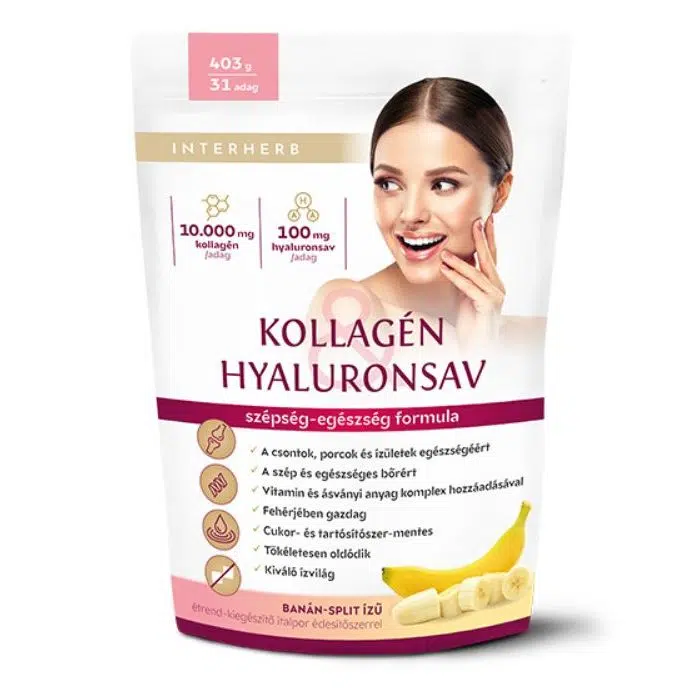 Interherb Kollagén Hyaluronsav italpor, banán-split ízű 400g Interherb Kollagén Hyaluronsav italpor, banán-split ízű 400g
