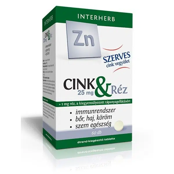 Interherb Szerves Cink 25 mg & RÉZ tabletta 60db Interherb Szerves Cink 25 mg & RÉZ tabletta 60db