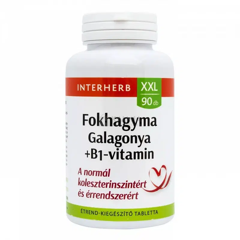 Interherb XXL Fokhagyma + galagonya + B1-vitamin tabletta 90db Interherb XXL Fokhagyma + galagonya + B1-vitamin tabletta 90db