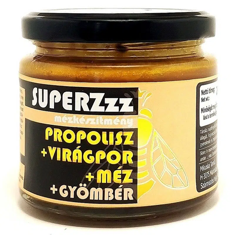 Mézzz SUPERZzz Gyömbér - mézkészítmény, Propolisz+virágpor+méz+gyömbér250g Mézzz SUPERZzz Gyömbér - mézkészítmény, Propolisz+virágpor+méz+gyömbér250g