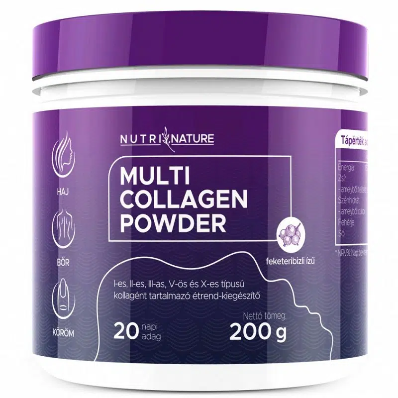 Nutri Nature Multi Collagen por - 5 féle kollagénnel feketeribizli ízű 200g Nutri Nature Multi Collagen por - 5 féle kollagénnel feketeribizli ízű 200g