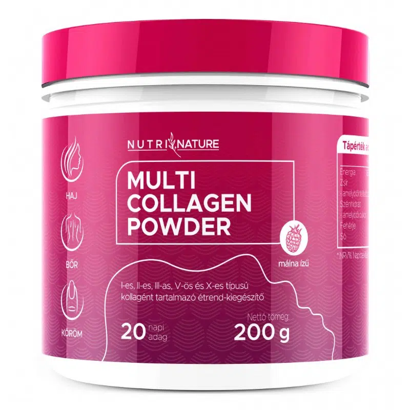 Nutri Nature Multi Collagen por - 5 féle kollagénnel málna ízű 200g Nutri Nature Multi Collagen por - 5 féle kollagénnel málna ízű 200g