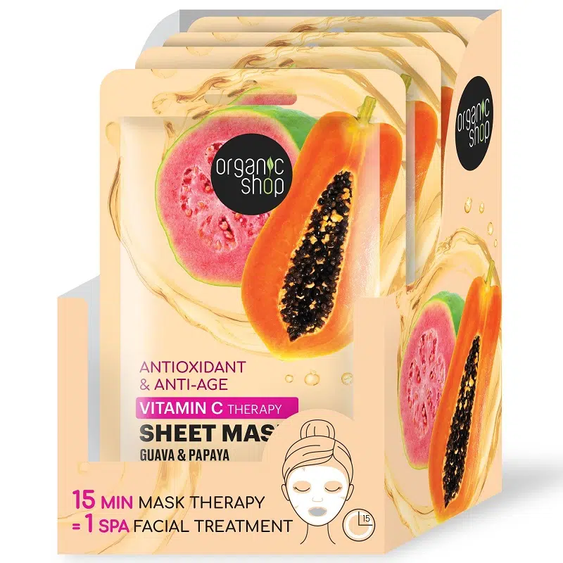 Organic Shop Antioxidáns és anti-aging fátyolmaszk guavával és papayával 25g Organic Shop Antioxidáns és anti-aging fátyolmaszk guavával és papayával 25g