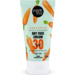 Organic Shop Fényvédő nappali arckrém sárgarépával és antioxidánsokkal SPF30 (normál és száraz bőrre) 50ml