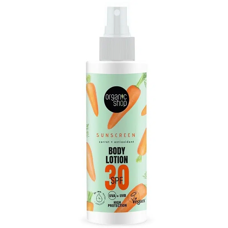 Organic Shop Fényvédő testápoló sárgarépával és antioxidánsokkal SPF30 150ml Organic Shop Fényvédő testápoló sárgarépával és antioxidánsokkal SPF30 150ml