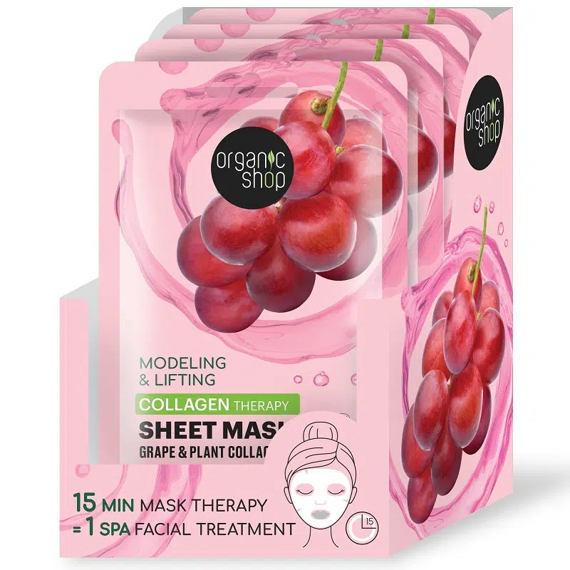 Organic Shop Feszesítő fátyolmaszk szőlővel és növényi kollagénnel 25g Organic Shop Feszesítő fátyolmaszk szőlővel és növényi kollagénnel 25g