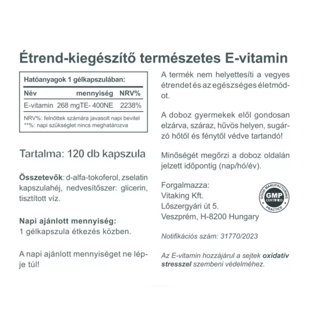 Vitaking E-vitamin 400NE vitamin gélkapszula - 120db - Image 2 Vitaking E-vitamin 400NE vitamin gélkapszula - 120db - Image 2