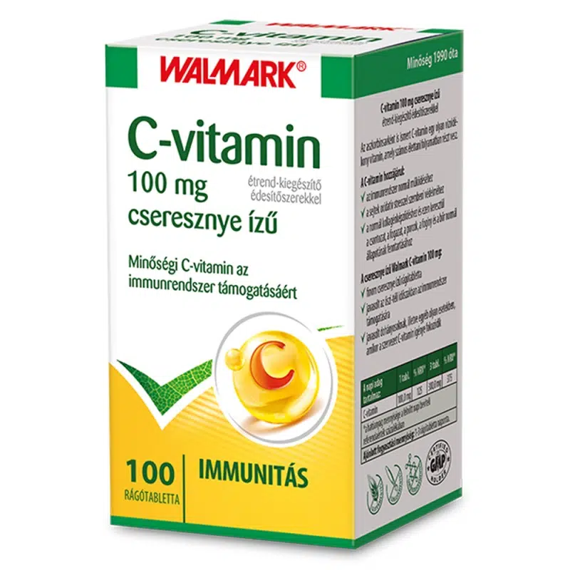 Walmark C-vitamin 100mg cseresznye ízű rágótabletta 100db Walmark C-vitamin 100mg cseresznye ízű rágótabletta 100db