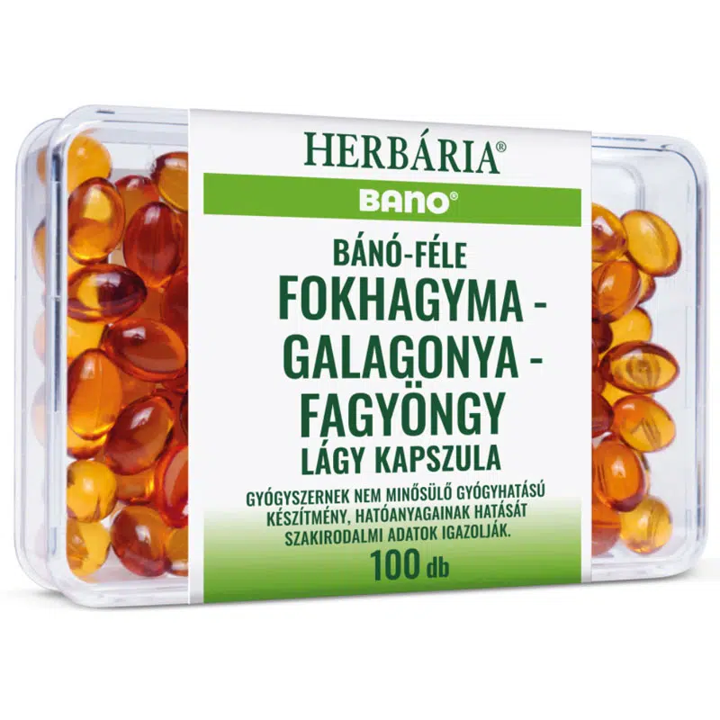 Herbária Bánó-féle fokhagyma-galagonya-fagyöngy kapsz. 100 db Herbária Bánó-féle fokhagyma-galagonya-fagyöngy kapsz. 100 db