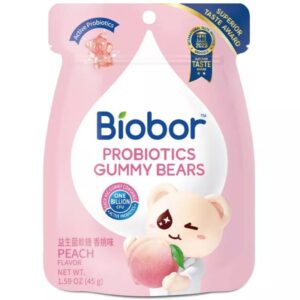 BIOBOR Őszibarack ízű gumicukorka probiotikus baktériumtörzsekkel - 45 g