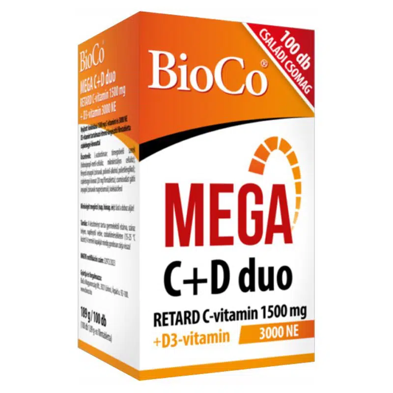 Bioco MEGA C+D duo 1500 mg + 3000 NE D3 RETARD filmtabletta 100db Bioco MEGA C+D duo 1500 mg + 3000 NE D3 RETARD filmtabletta 100db