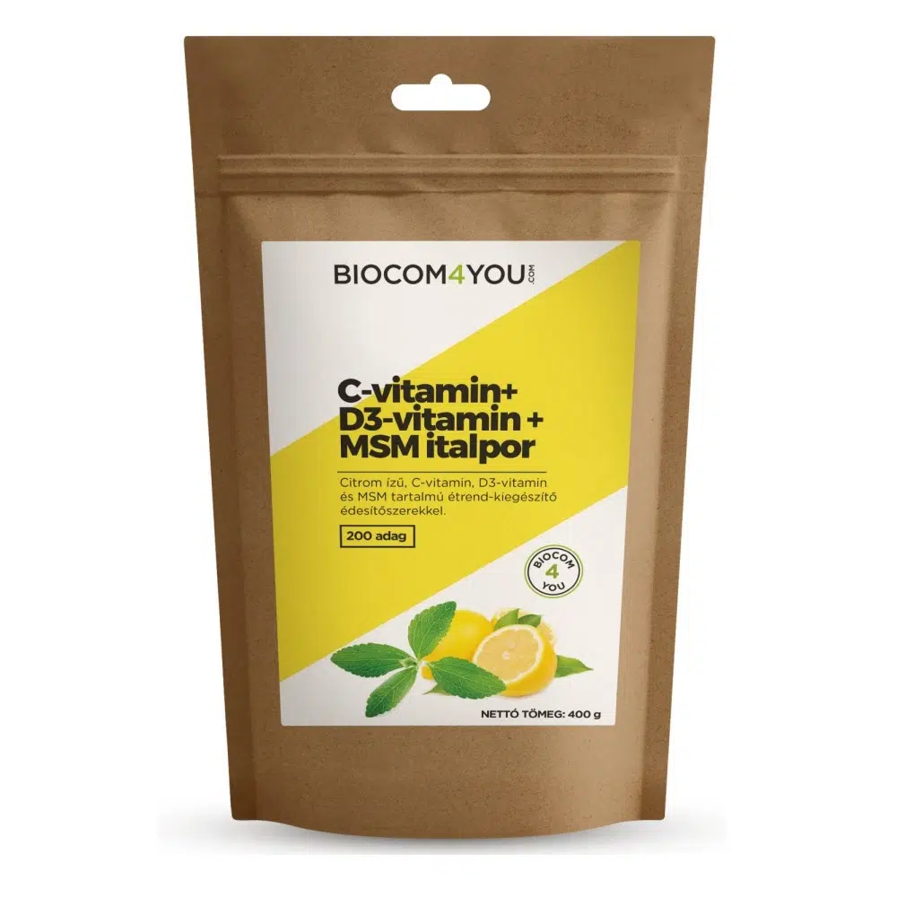 Biocom4You C-vitamin + D3-vitamin + MSM italpor utántöltő 400g Biocom4You C-vitamin + D3-vitamin + MSM italpor utántöltő 400g