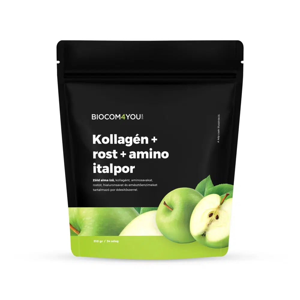 Biocom4You Kollagén+Rost+Amino ZöldAlma ízű doypack 510g Biocom4You Kollagén+Rost+Amino ZöldAlma ízű doypack 510g